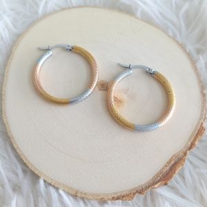 Three Tone Earrings Hoops
